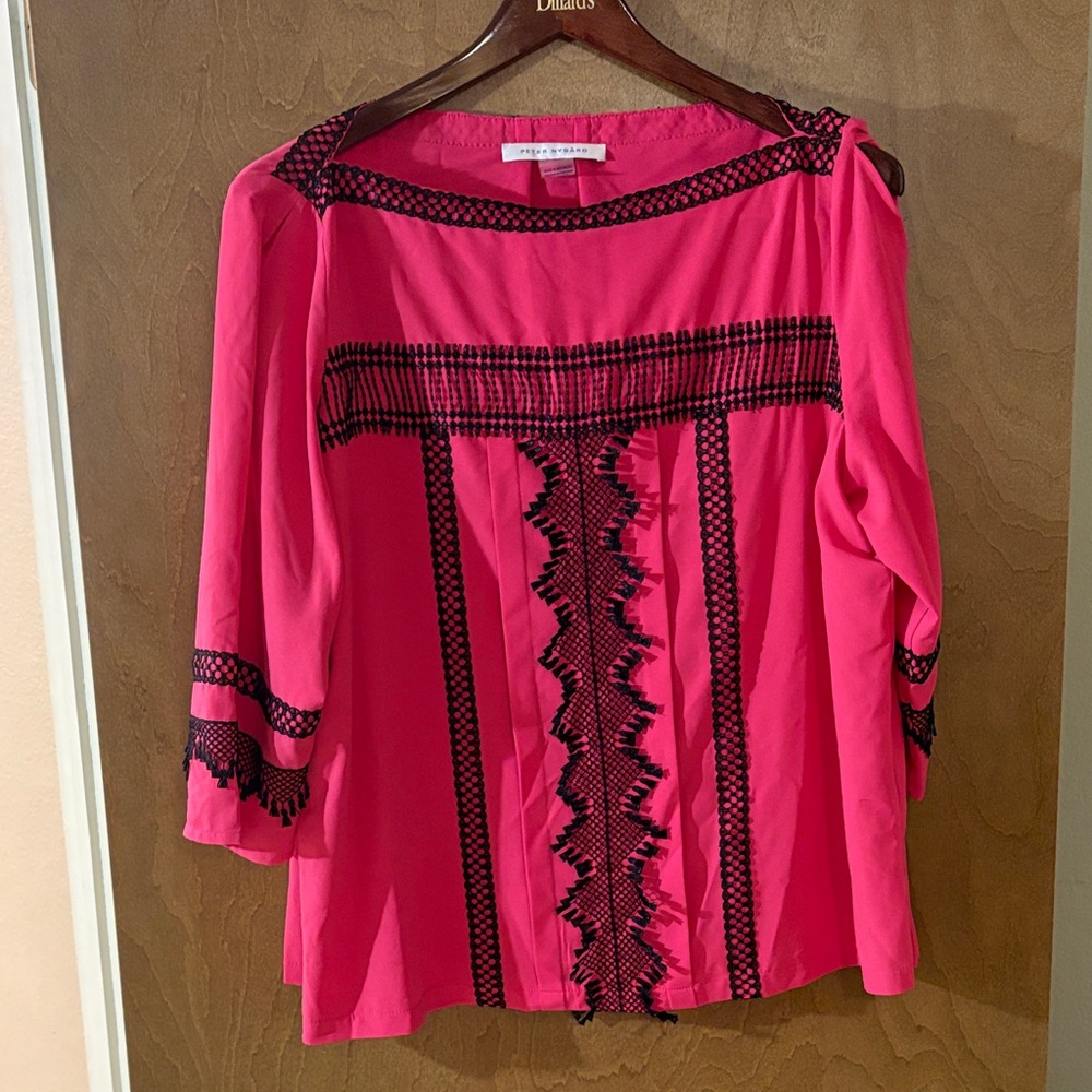 Peter Nygard Pink and Black Embroidered Blouse